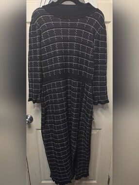 Sandra Darren Black Midi Dress with White Stripe Detail